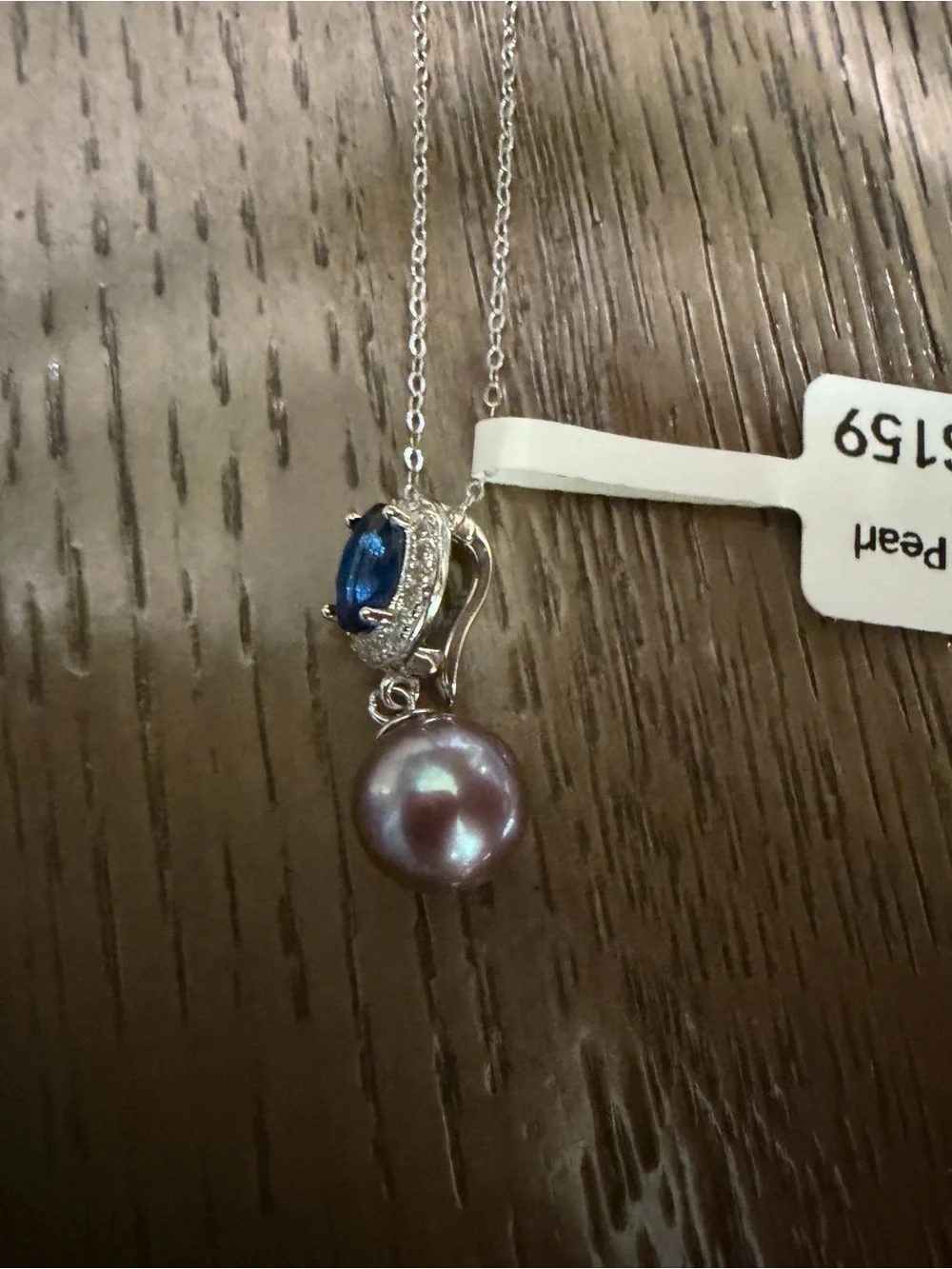 Freshwater Deep Purple Pearl Necklace with Blue Crystal Stone Universal Pendant